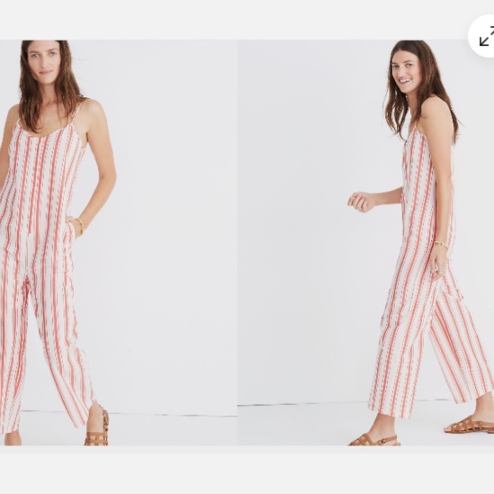 Madewell Cream Red Striped Cami Lightweight Cotton Jumpsuit Nwt M - Picture 2 of 6